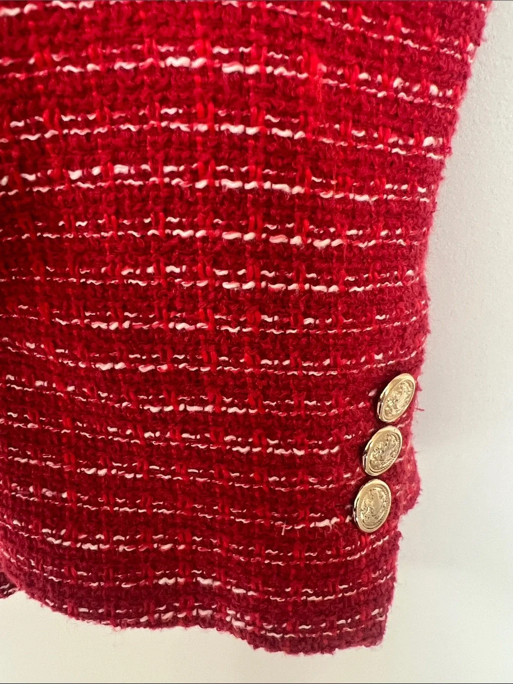 Zara Double Breasted Blazer Tailored Red Gold Buttons Tweed Sz Small - Picture 3 of 8